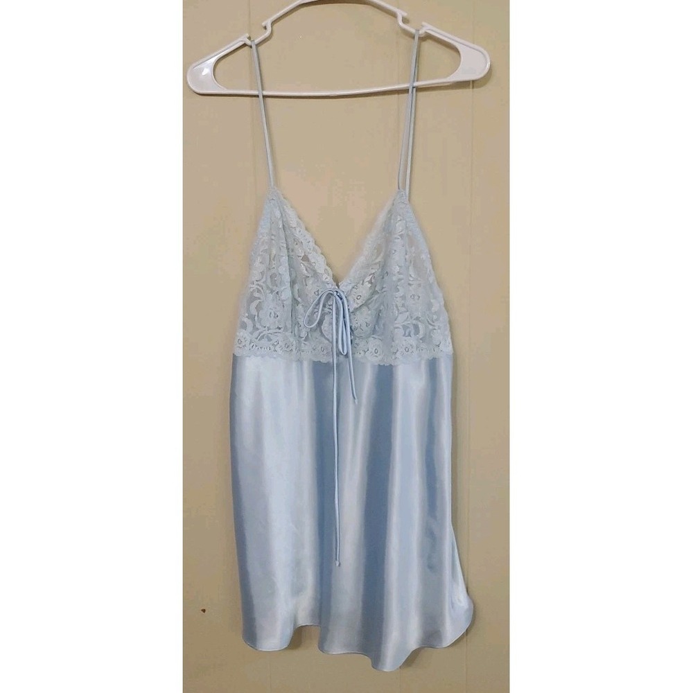 Y2K Baby Blue Satin Cinema Etoile Lace‎ Sexy Lingerie Night Gown Size Large